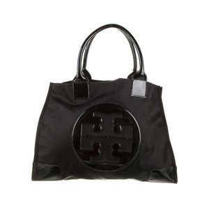 Tory Burch nylon patent leather trimmed tote bag